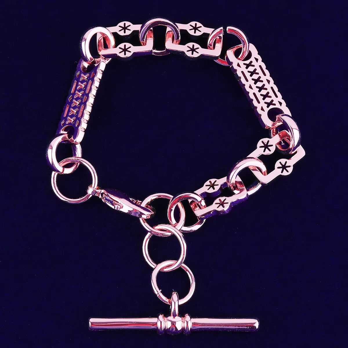 Bubble Letter Star Bar T Bar Clasp Bracelet for Women Gold Plated Real Coper Hip Hop Jewelry