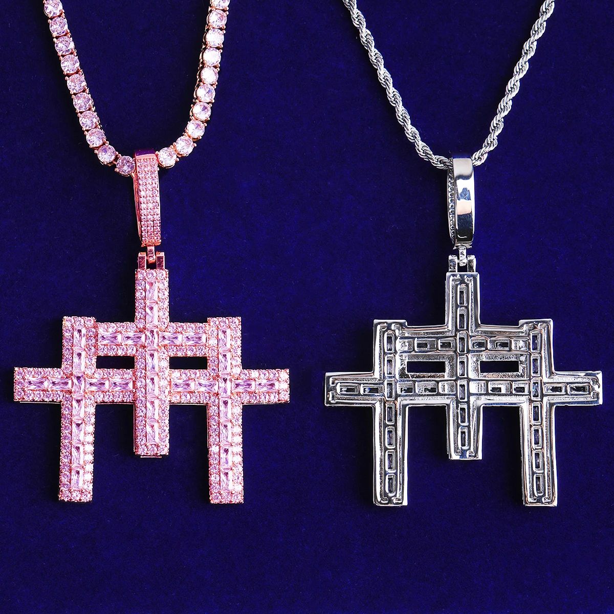 Bubble Letter Iced Out 3 in 1 Cross Necklace Pendant for Men Real Gold Plated 5A Cubic Zirconia Hip Hop Jewelry