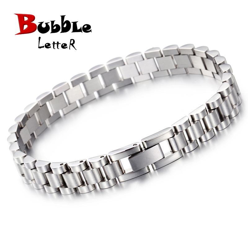 Bubble Letter Stainless Steel Watch Link Bracelet for Men PVD Plate Hip Hop Jewelry