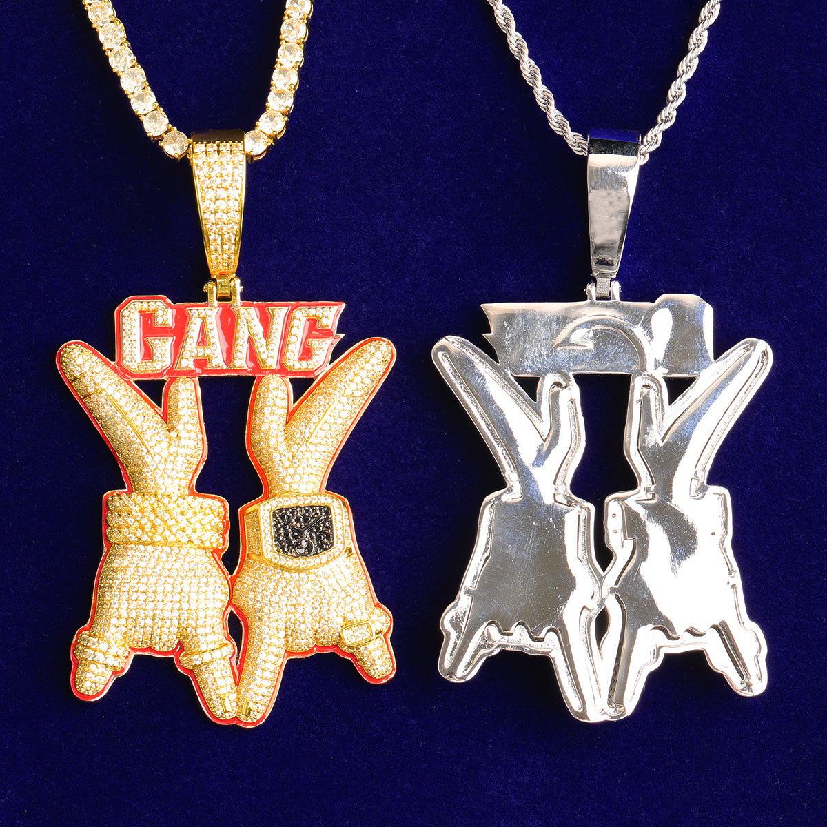 Bubble Letter Luxury Gang Necklace Pendant for Men Real Gold Plated Copper Cubic Zirconia Hip Hop Jewelry