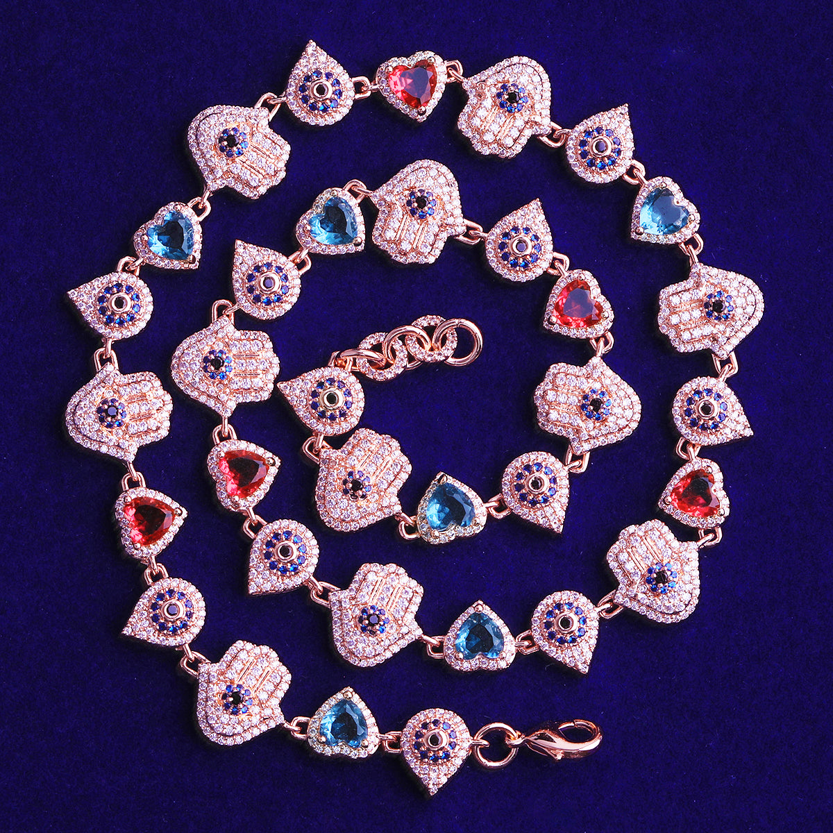 Bubble Letter Iced Out Hand Heart Drop Chain Necklace for Men Real Gold Plated Copper Cubic Zirconia Hip Hop Jewelry