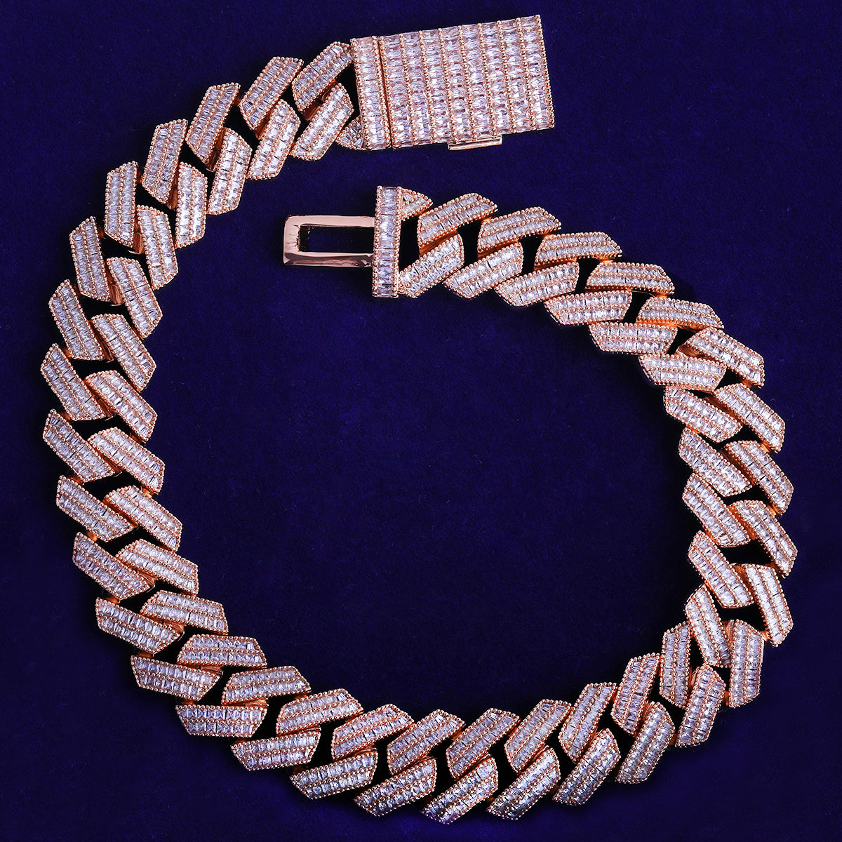 Bubble Letter 20mm Baguette Link Chain for Men Necklace Choker 5A Cubic Zirconia Gold Plated Hip Hop Jewelry