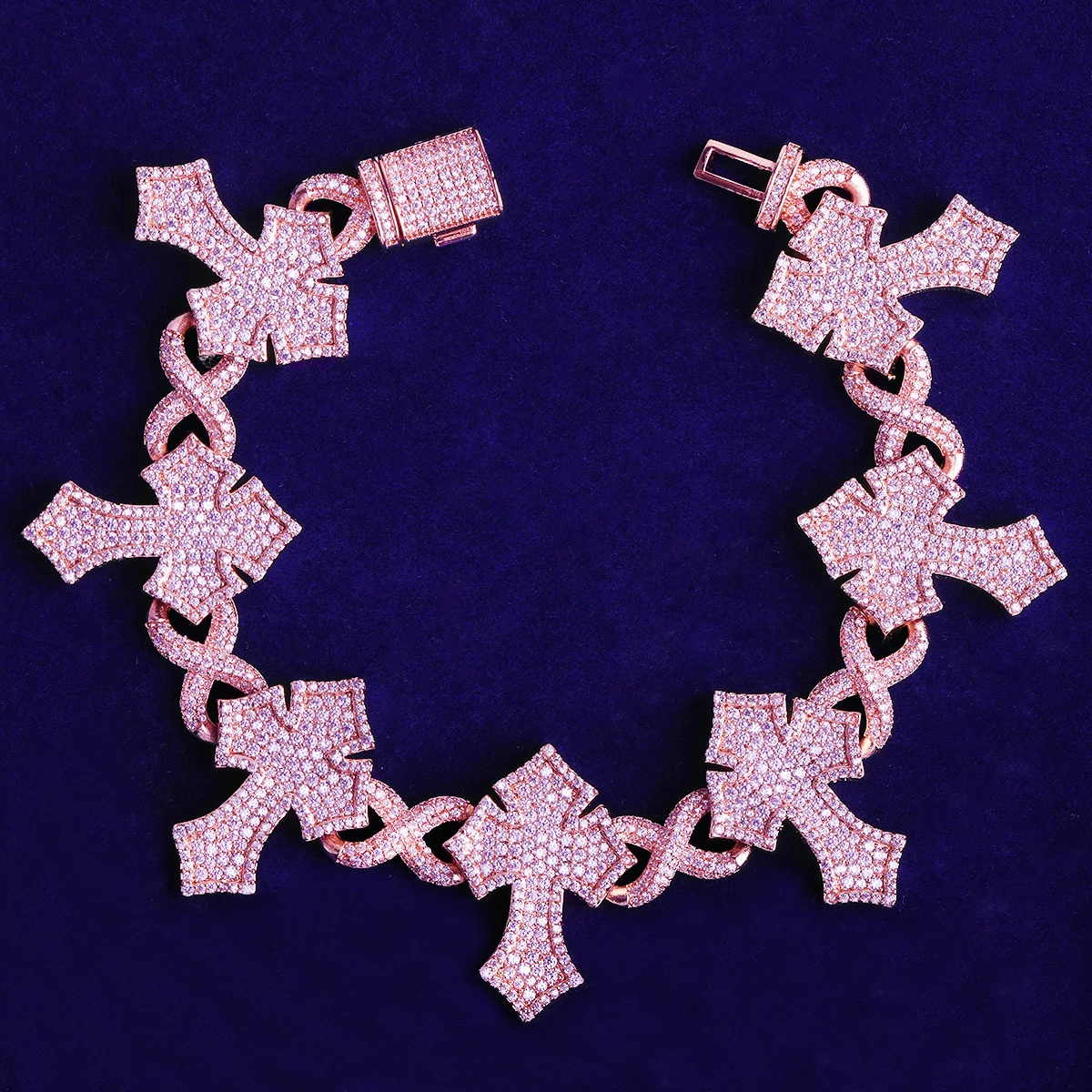 Bubble Letter Iced Out Cross Infinity Link Bracelet for Men 5A Cubic Zirconia Gold Plated Hip Hop Jewelry