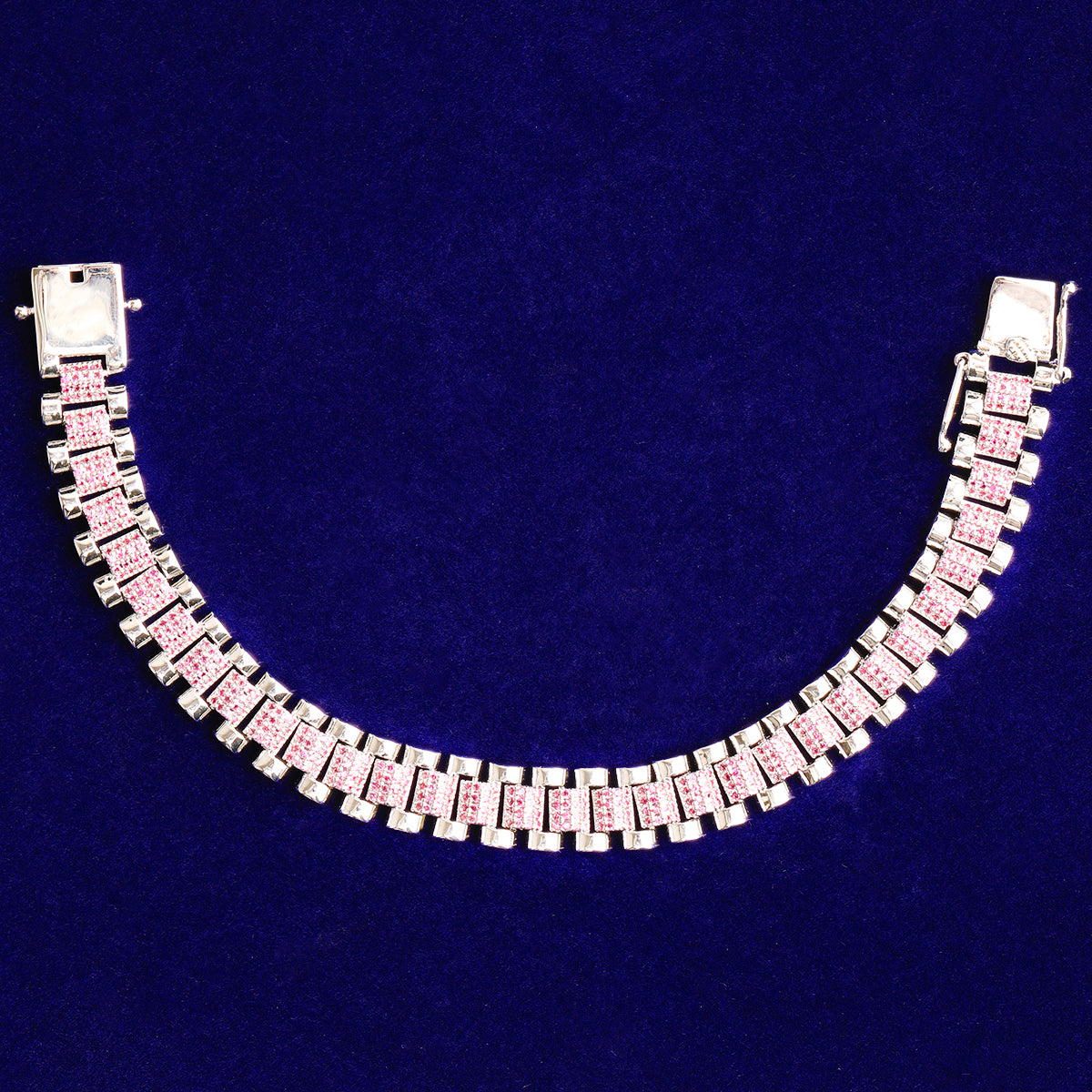 Bubble Letter Iced Out Silver Watch Belt Link Bracelet for Men Real Gold Plated Cubic Zirconia Hip Hop Jewelry