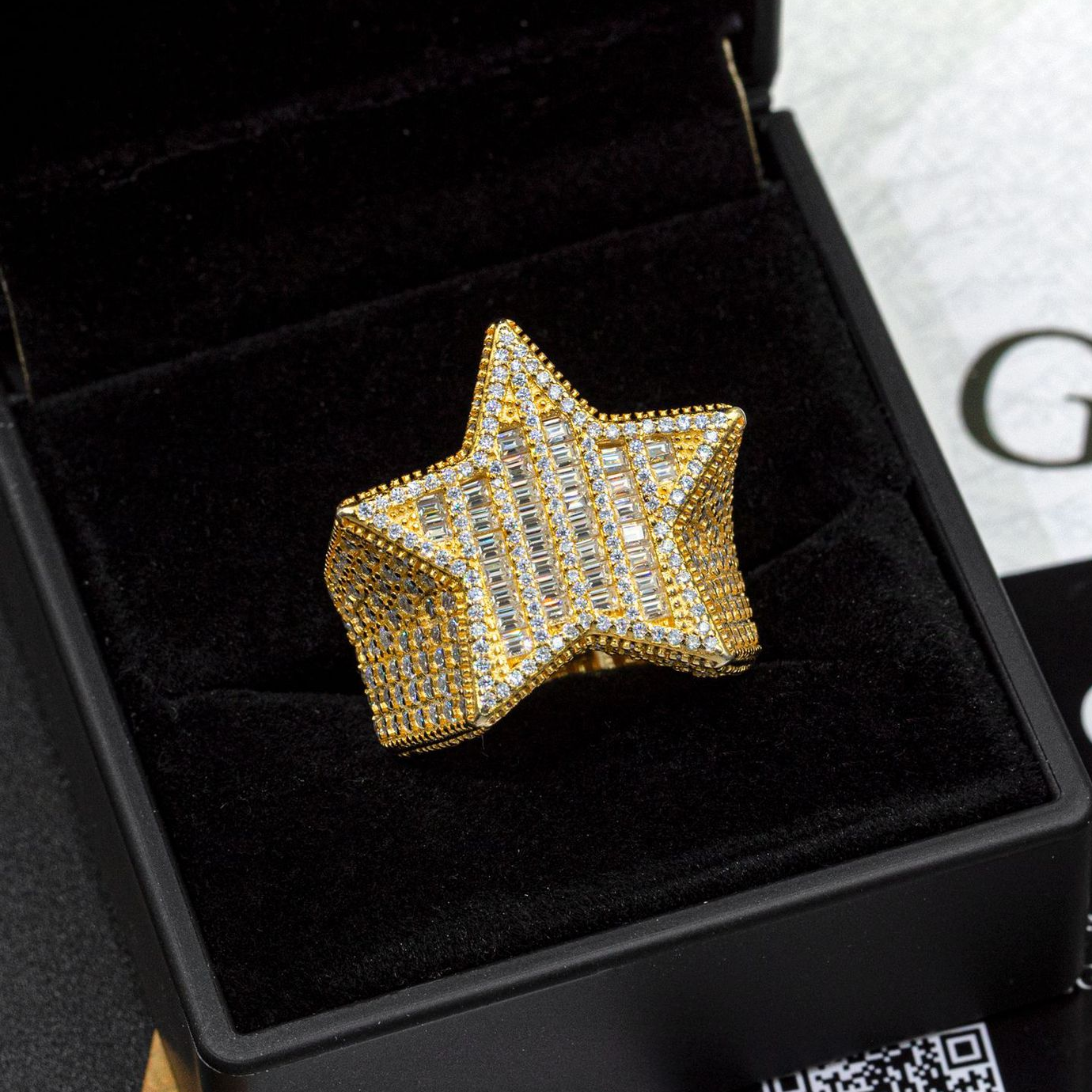 Bubble Letter Silver Moissanite VVS Baguette Star Ring for Men Hip Hop Jewelry