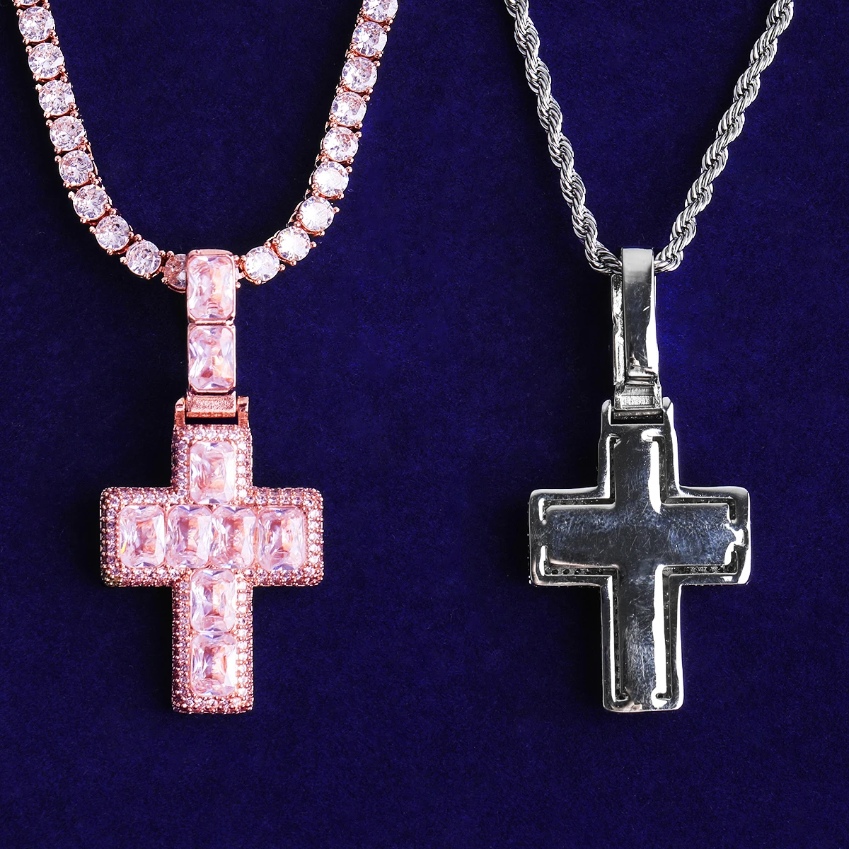 Bubble Letter Iced Out Baguette Cross Necklace Pendant for Men 5A Cubic Zirconia Gold Plated Hip Hop Jewelry