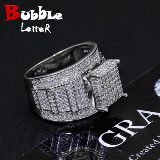 Bubble Letter Silver Moissanite Wedding Ring for Men Hip Hop Jewelry