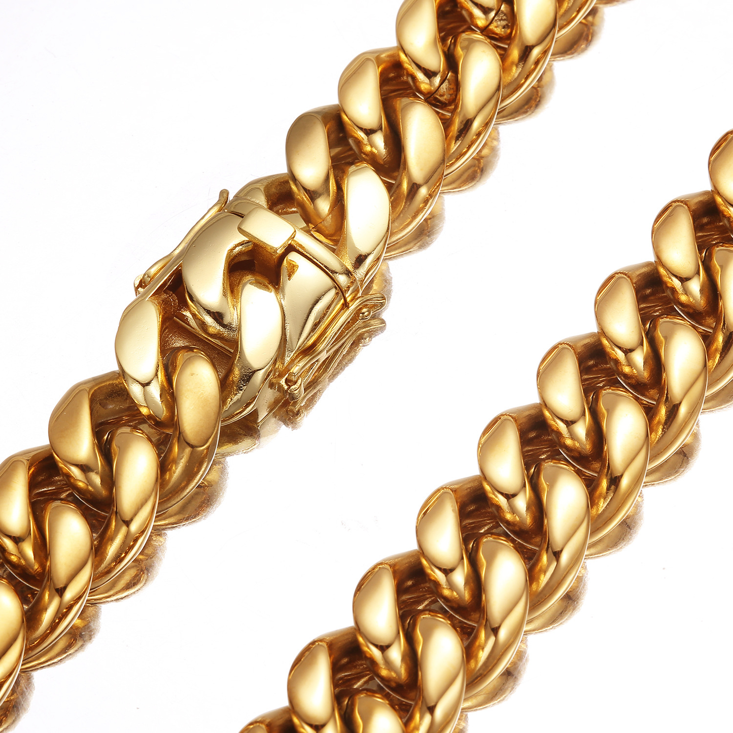 Bubble Letter Stainless Steel Miami Cuban Link Chain for Men Necklace Choker PVD Plating Real Gold Plated Lobster Clasp Jewelry
