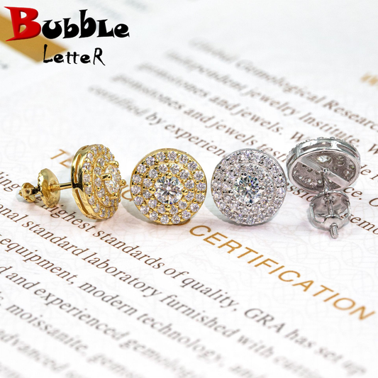 Bubble Letter Silver Moissanite VVS Stud Earring for Men Hip Hop Jewelry