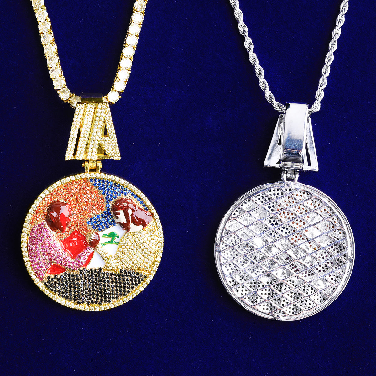 Bubble Letter Iced Out Arm Wrestling Circle Necklace Pendant for Men 5A Cubic Zirconia Hip Hop Jewelry