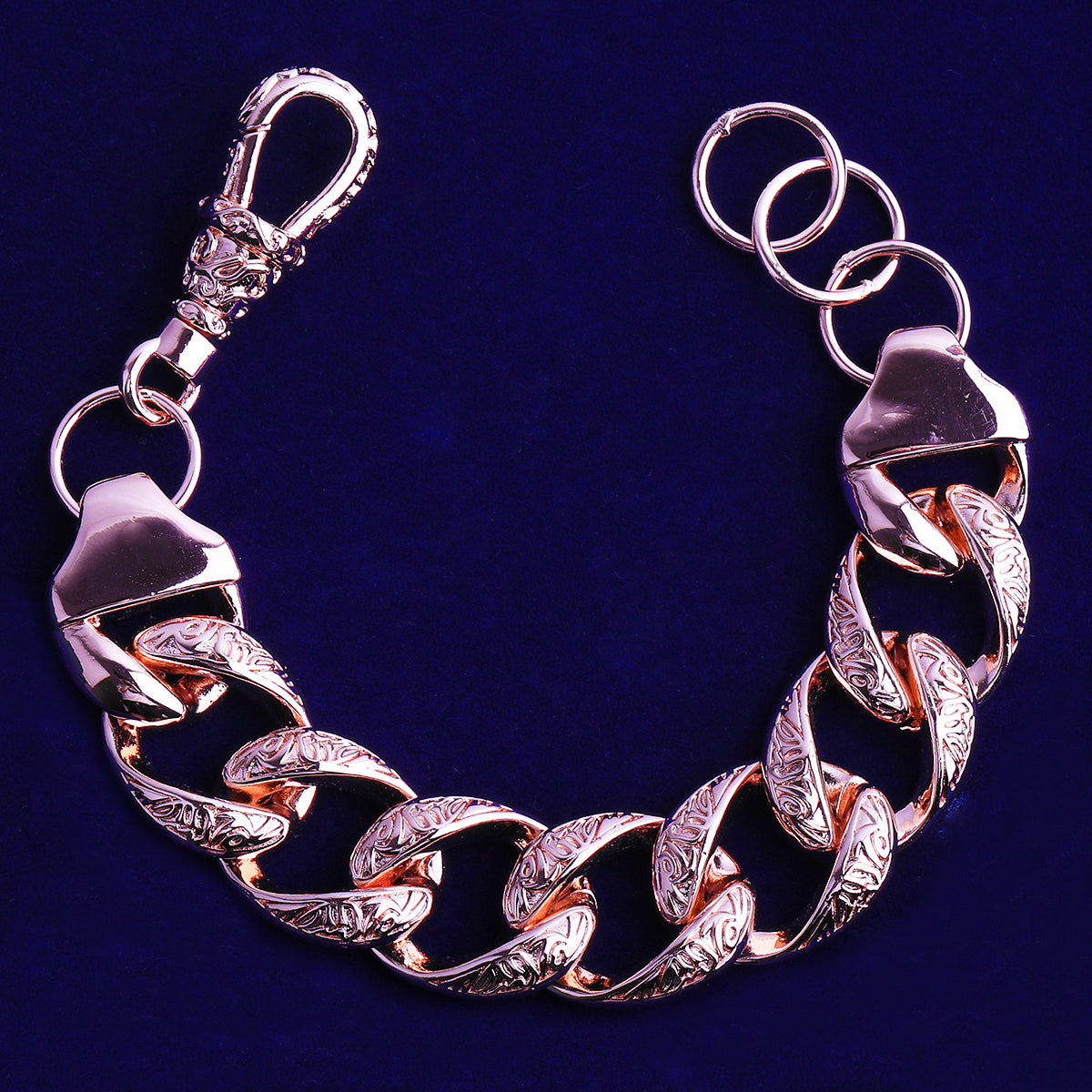 Bubble Letter Patterned Rounded Link Bracelet for Men Real Copper Gold Plated Hip Hop Jewelry
