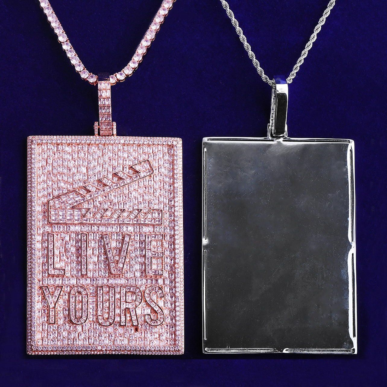 Bubble Letter Iced Out Big Live Yours Tag Necklace Pendant for Men 5A Cubic Zirconia Gold Plated Hip Hop Jewelry