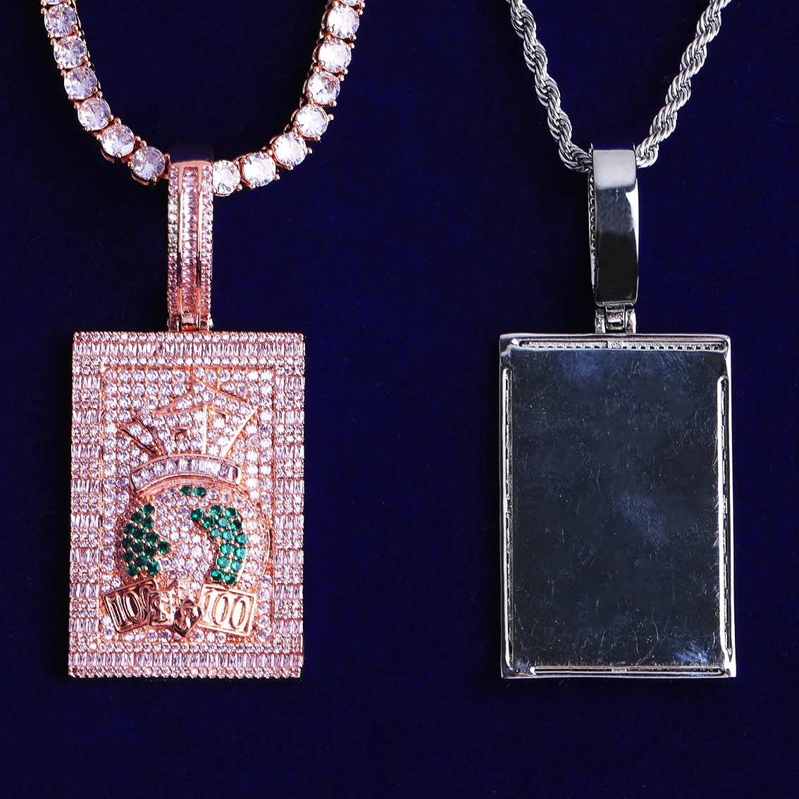 Bubble Letter Iced Out Bling Paved Dollar Dog Tag Necklace Pendant for Men 5A Cubic Zirconia Gold Plated Hip Hop Jewelry