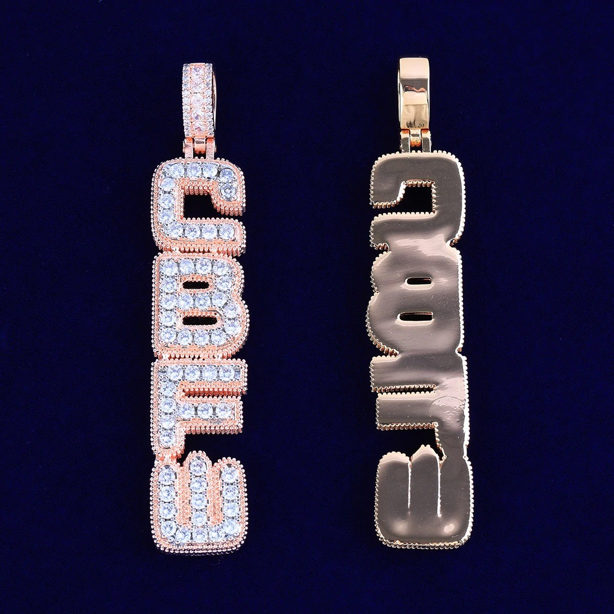 Bubble Letter Iced Out Custom Name Necklace for Men Vertical Version Prong Setting Personalized Cubic Zirconia Hip Hop Jewelry