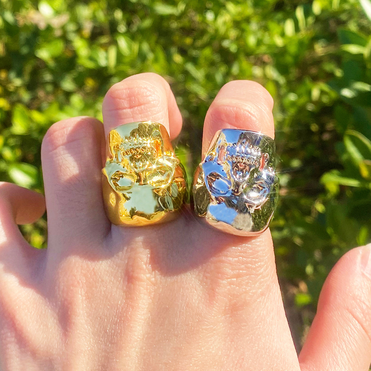 Bubble Letter Skull Ring for Men Real Copper Gold Plated Hip Hop Jewelry