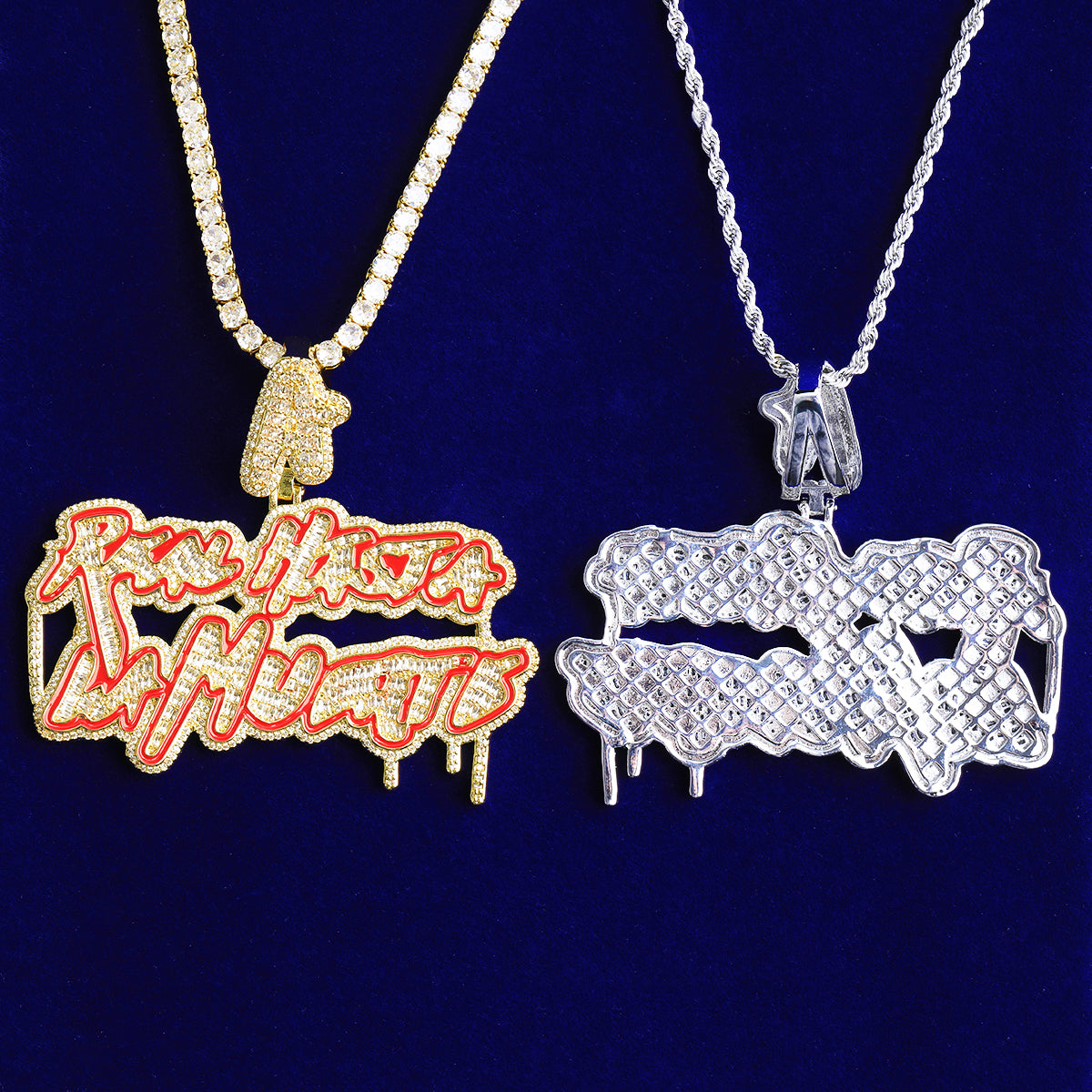 Bubble Letter Iced Out Real Husta La Muerta Necklace Pendant for Men Real Gold Plated Hip Hop Jewelry