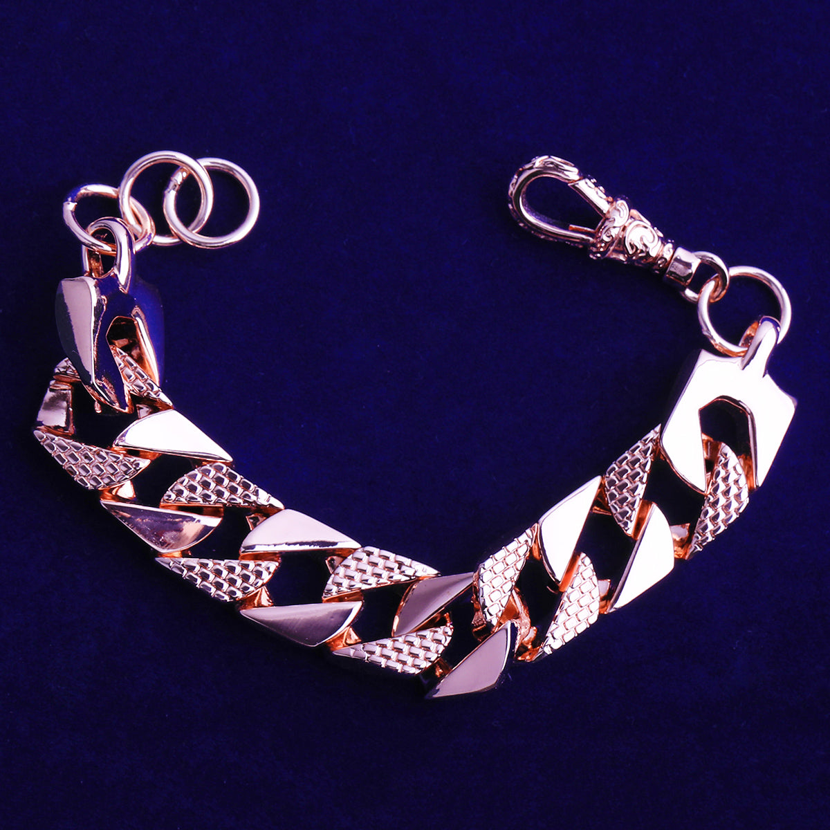 Bubble Letter 15mm Semi Patterned Cuban Link Belcher Bracelet for Men Real Copper Gold Plated Hip Hop Jewelry Albert Clasp