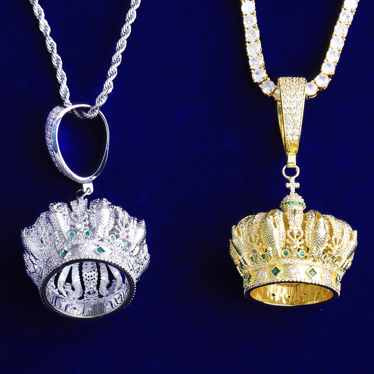 Bubble Letter Iced Out Crown Necklace Pendant for Men 5A Cubic Zirconia Real Gold Plated Hip Hop Jewelry