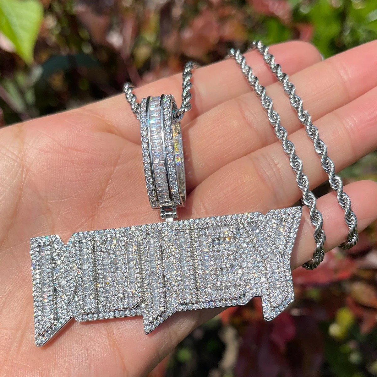 Bubble Letter Money Necklace for Men Iced Out Pendant Real Gold Plated Cubic Zirconia Hip Hop Jewelry