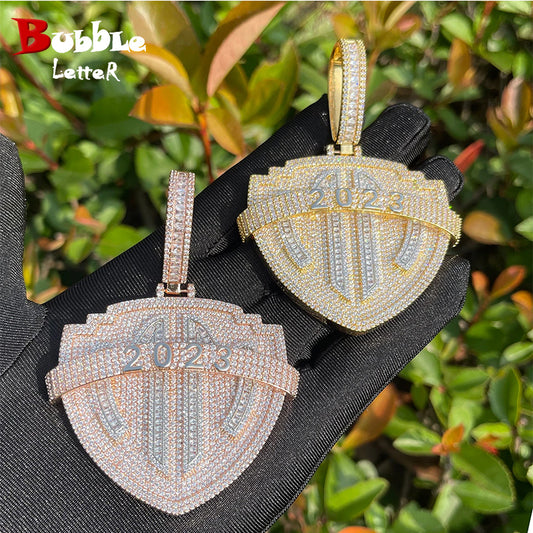 Bubble Letter Iced Out Necklace for Men 2023 Prong Setting Pendant Cubic Zirconia Hip Hop Jewelry