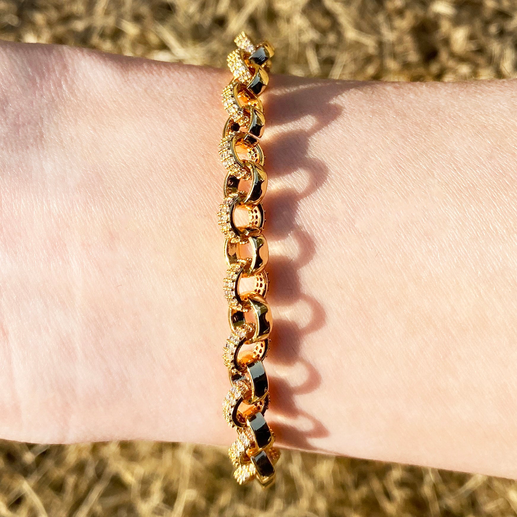 Bubble Letter Tiny Belcher Bracelet for Women Iced Out Real Gold Plated Hip Hop Jewelry