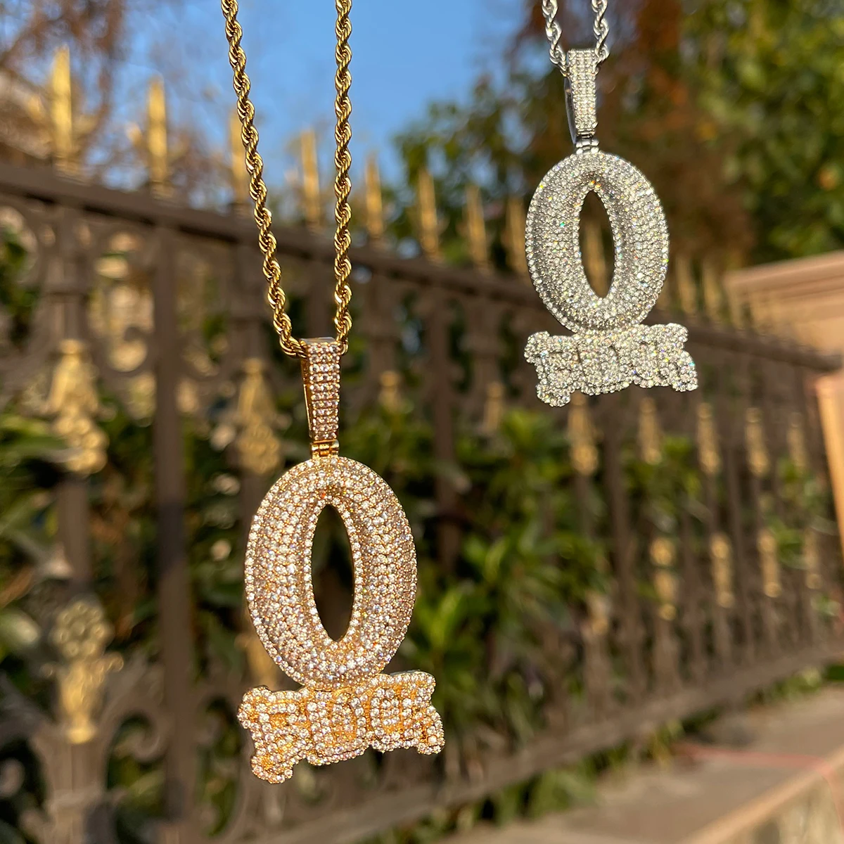 Bubble Letter Iced Out O Block Pendant Real Gold Plated Cubic Zirconia Micro Pave Hip Hop Jewelry