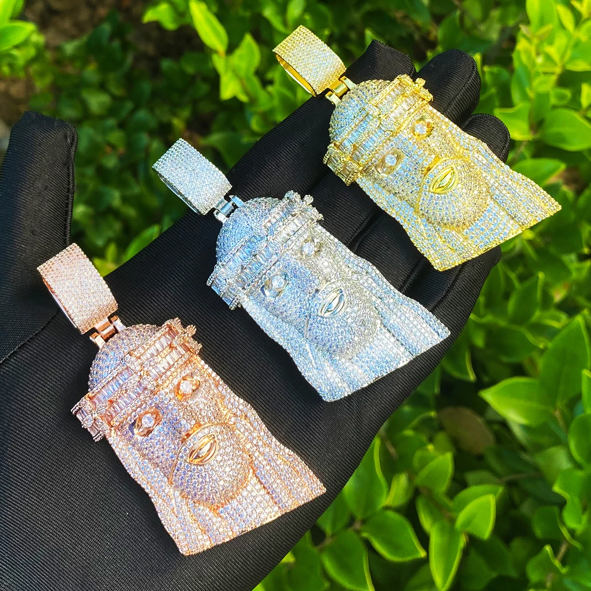 Bubble Letter Iced Out Jesus Necklace Pendant for Men Real Gold Plated 5A Cubic Zirconia Hip Hop Jewelry