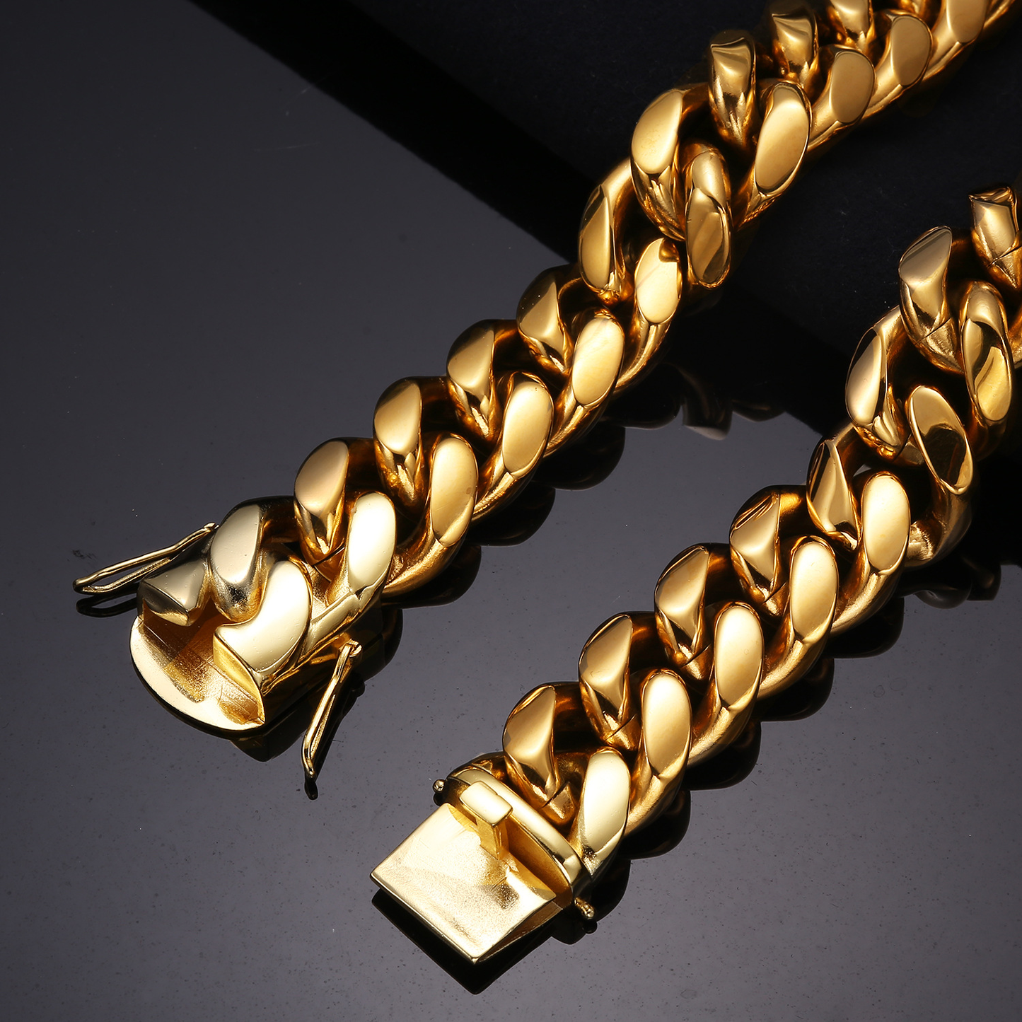 Bubble Letter Stainless Steel Miami Cuban Link Chain for Men Necklace Choker PVD Plating Real Gold Plated Lobster Clasp Jewelry