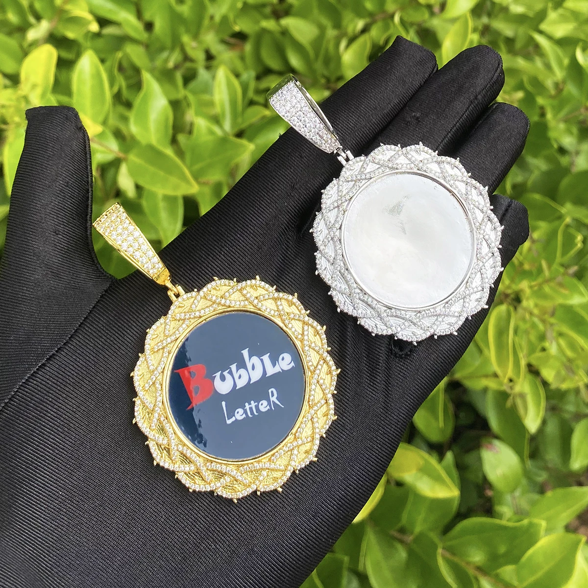 Bubble Letter Iced Out Wire Barbered Custom Photo Necklace Pendant for Men Real Gold Plated 5A Grade Hip Hop Jewelry