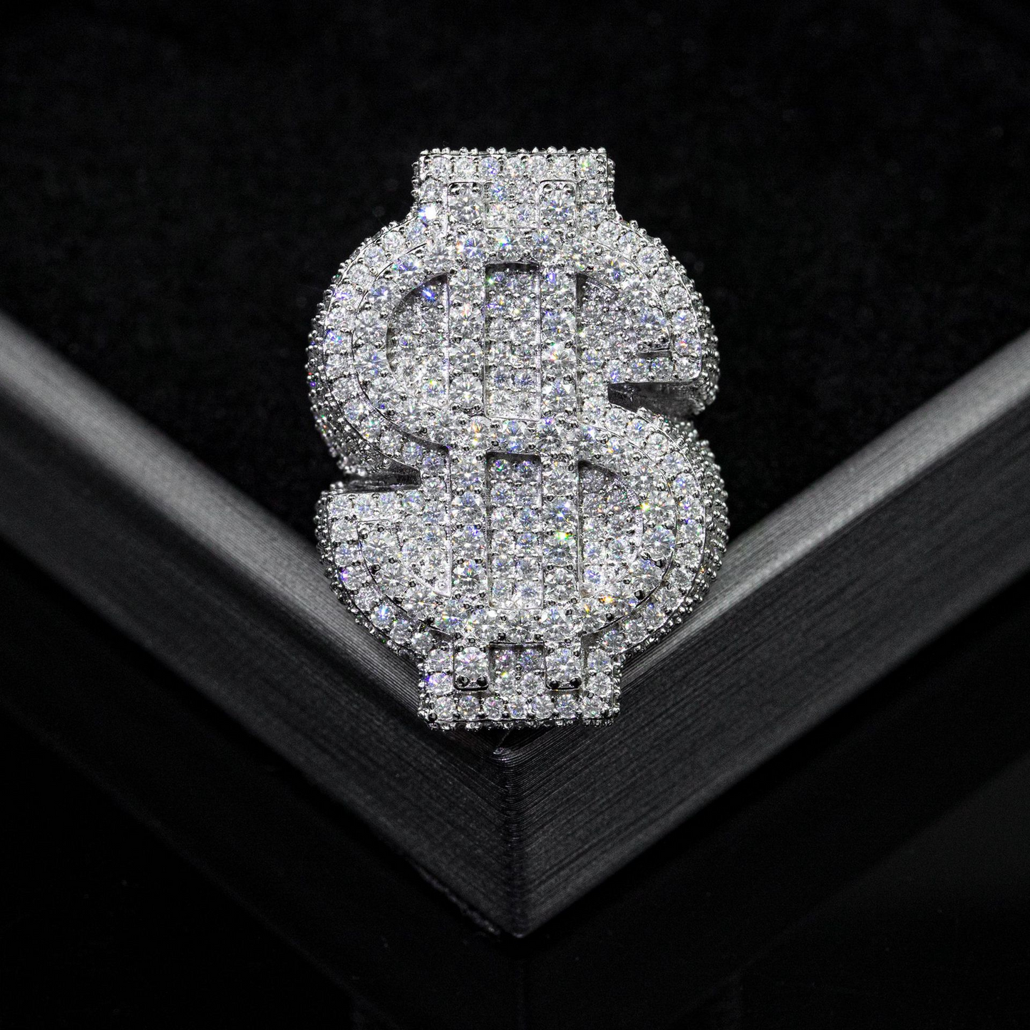 Bubble Letter Silver Moissanite VVS Dollar Sign for Men Hip Hop Jewelry