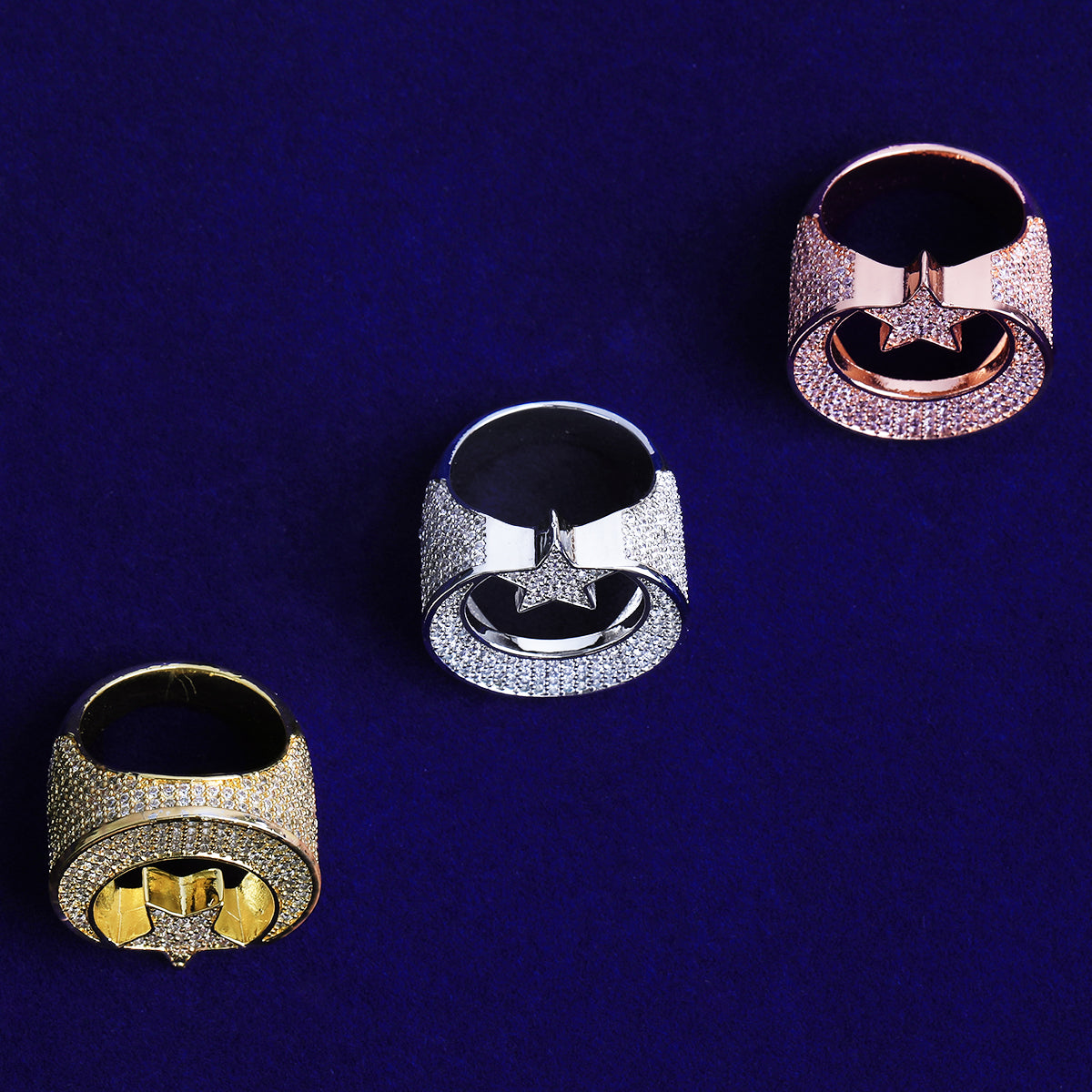 Bubble Letter Iced Out Moon Star Ring for Men 5A Cubic Zirconia Hip Hop Jewelry