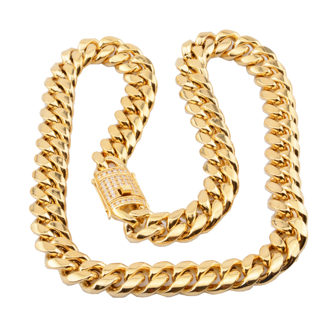 Bubble Letter Stainless Steel Miami Cuban Link Chain for Men Necklace Choker PVD Gold Plated Lobster Ice Clasp Hip Hop Jewelry