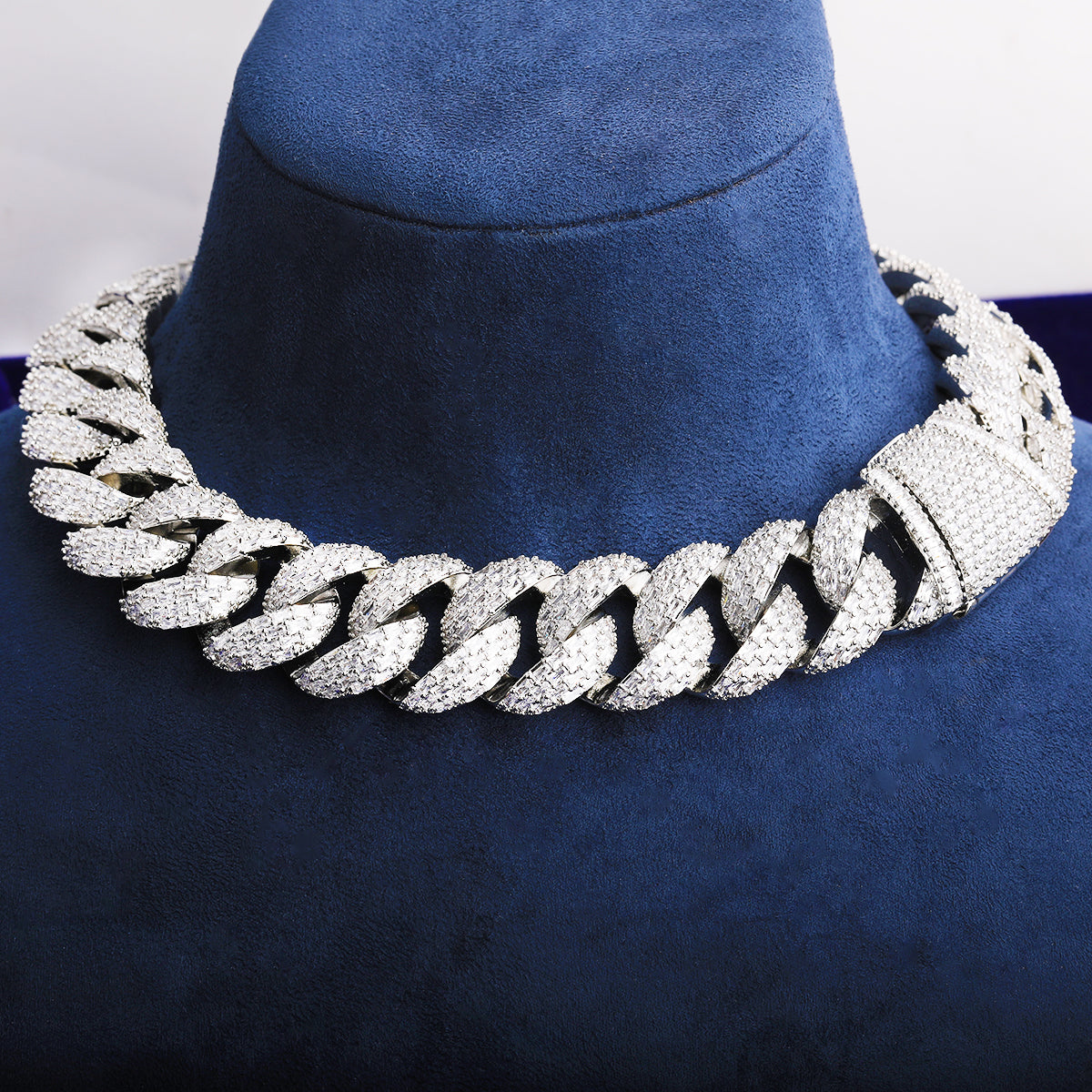 Bubble Letter 25mm Special Clasp Baguette Cuban Link Chain for Men 5A Cubic Zirconia Gold Plated Hip Hop Jewelry