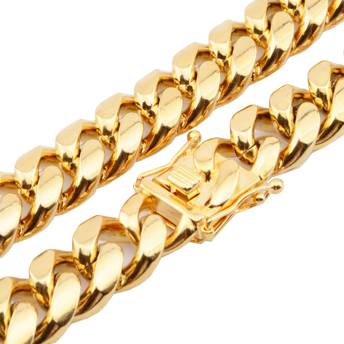 Bubble Letter Stainless Steel Miami Cuban Link Chain for Men Necklace Choker PVD Plating Real Gold Plated Lobster Clasp Hip Hop Jewelry