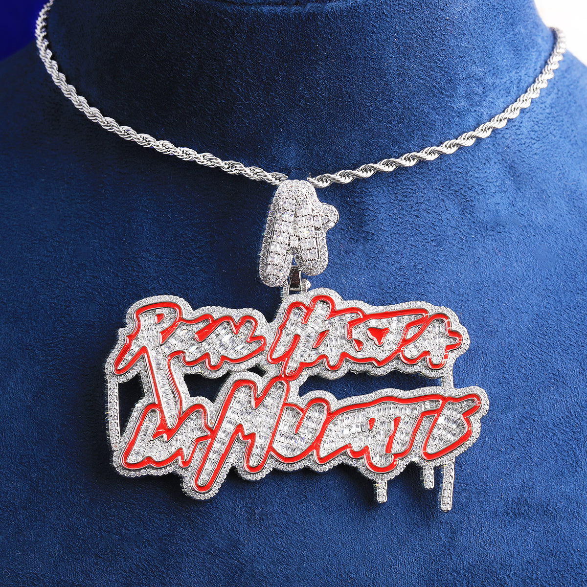 Bubble Letter Iced Out Real Husta La Muerta Necklace Pendant for Men Real Gold Plated Hip Hop Jewelry