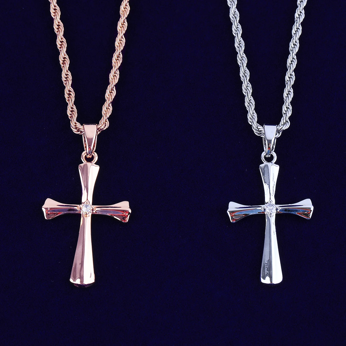 Bubble Letter Smooth Cross Necklace Pendant for Women Real Gold Plated Copper Hip Hop Jewelry