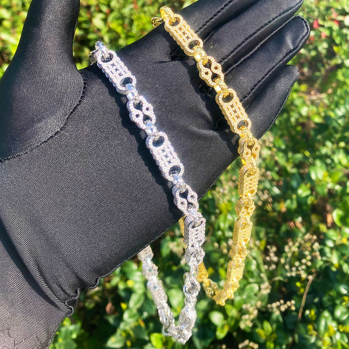 Bubble Letter Iced Out Star Bar Chain for Men Necklace Choker Real Gold Plated 5A Cubic Zirconia Hip Hop Jewelry Albert Clasp