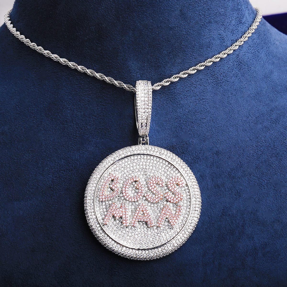 Bubble Letter Iced Out Boss Man Circle Necklace Pendant for Men 5A Copper Cubic Zirconia Hip Hop Jewelry