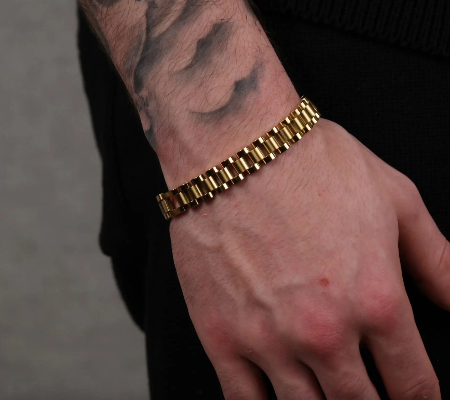 Bubble Letter Stainless Steel Watch Link Bracelet for Men PVD Plate Hip Hop Jewelry