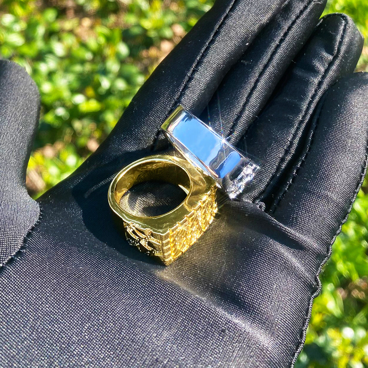 Bubble Letter Dad Ring for Men Real Gold Plated Rapper Street Hip Hop Jewelry