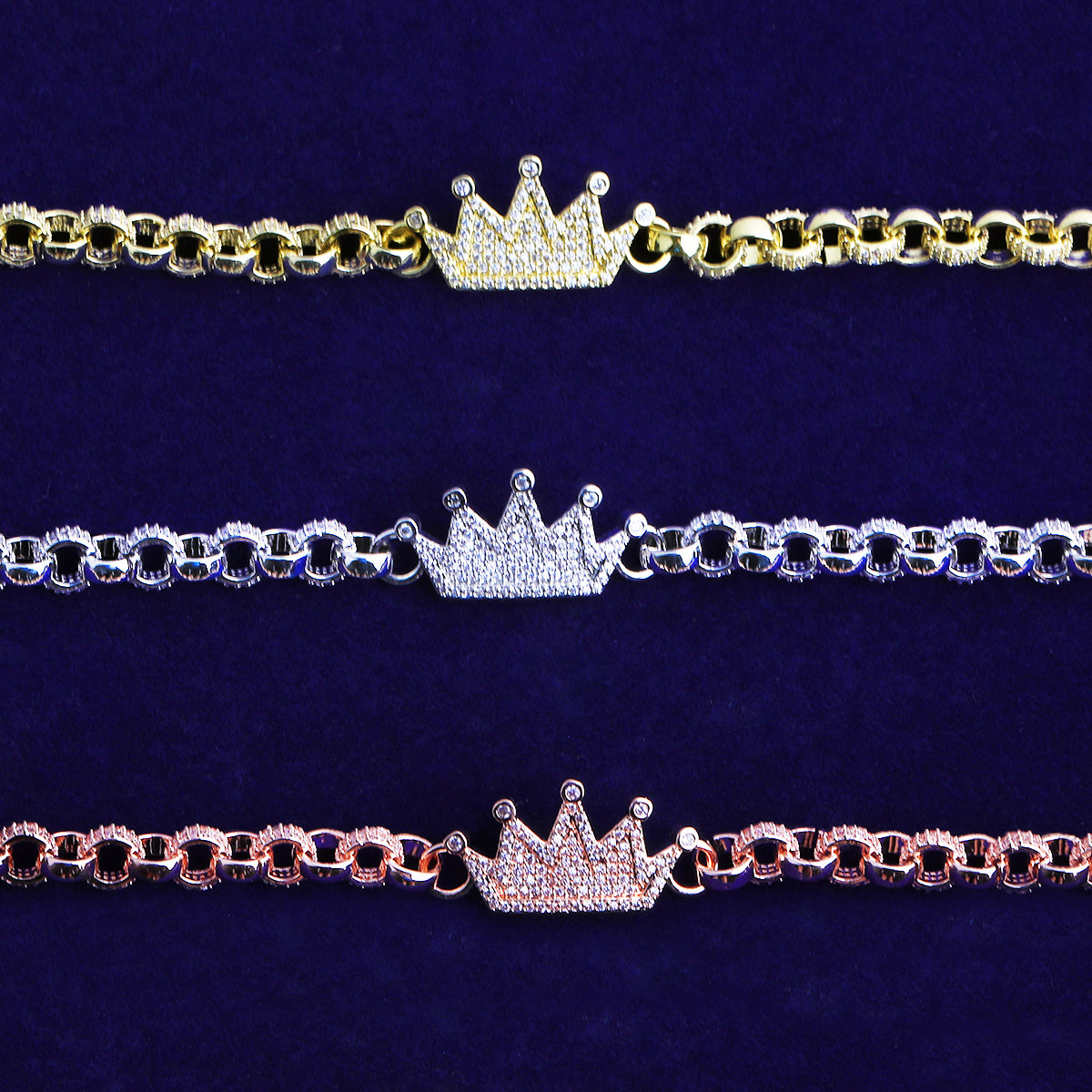 Bubble Letter Iced Out Belcher Bracelet Crown for Women Gold Plated 5A Cubic Zirconia Hip Hop Jewelry