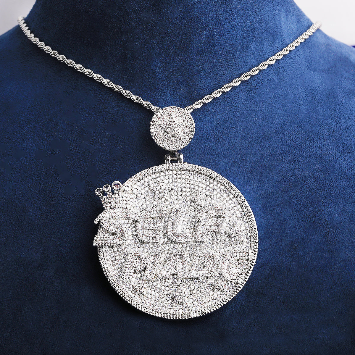 Bubble Letter Iced Out Self Made Dics Necklace Pendant for Men 5A Cubic Zirconia Gold Plated Hip Hop Jewelry