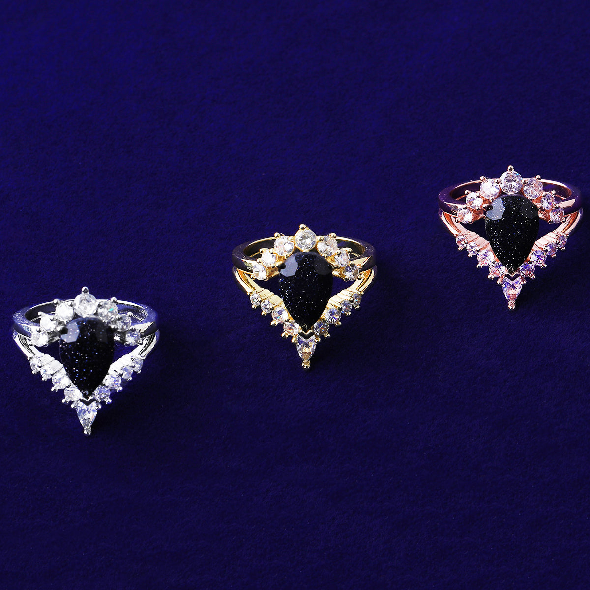 Bubble Letter Iced Out Black Stone Ring for Women Real Gold Plated Hip Hop Jewelry