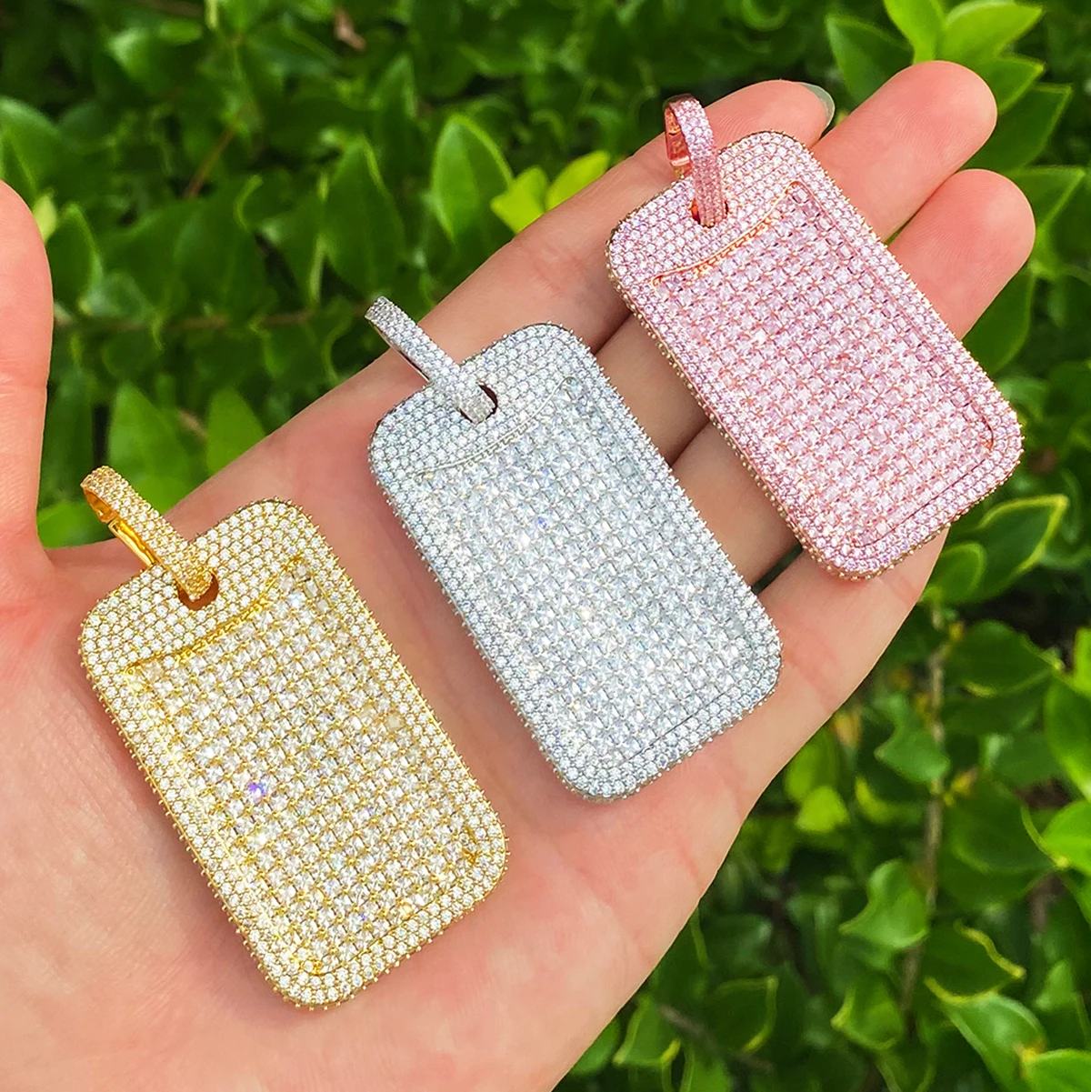 Bubble Letter Iced Out Dog Tag Necklace Pendant for Men 5A Cubic Zirconia Gold Plated Hip Hop Jewelry