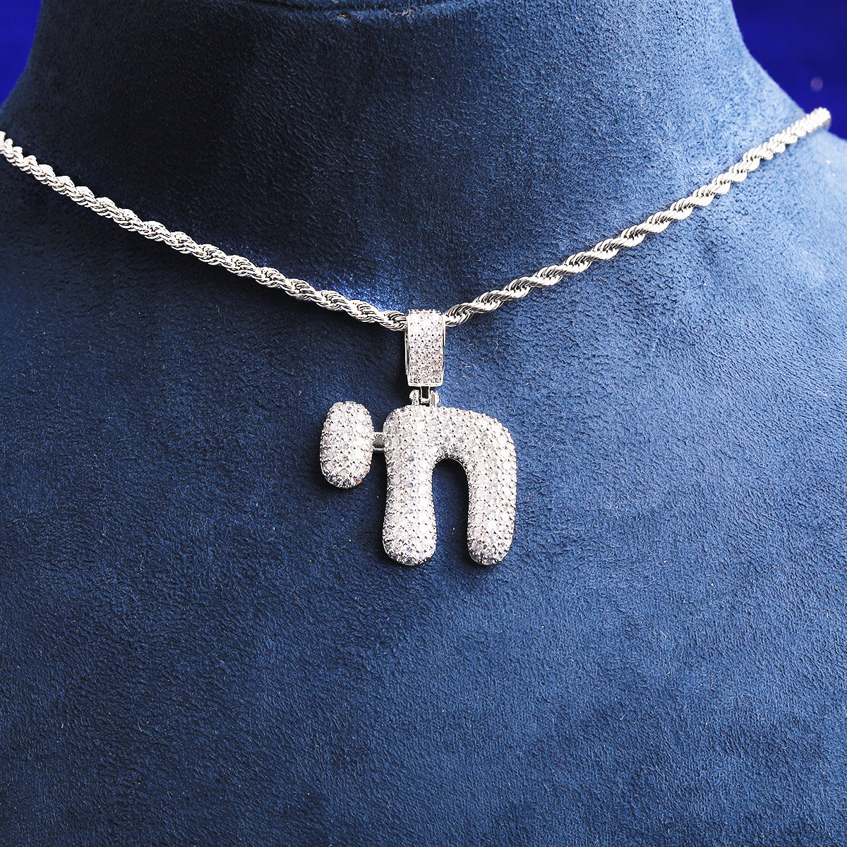 Bubble Letter Iced Out N Symbol Necklace Pendant for Men 5A Cubic Zirconia Real Gold Plated Hip Hop Jewelry