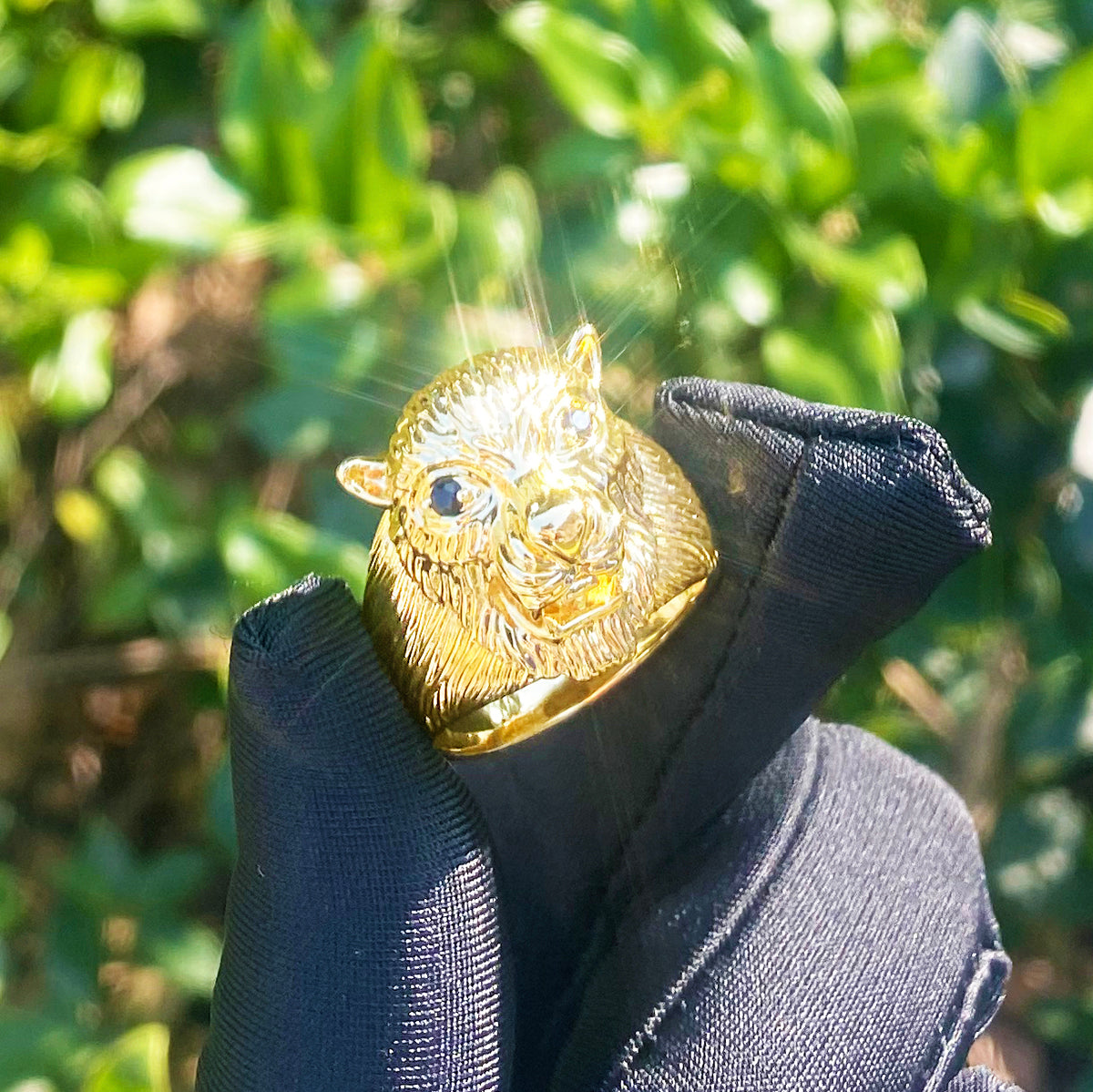 Bubble Letter Bear Head Ring for Men Real Gold Plated Hip Hop Jewelry