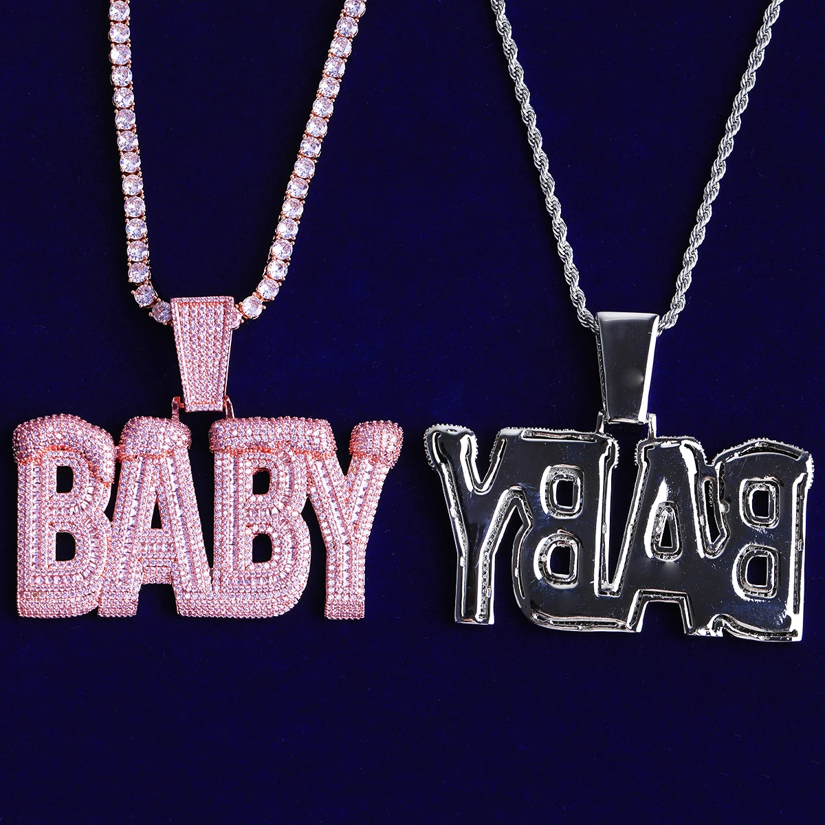 Bubble Letter Iced Out Baby Necklace Pendant for Men 5A Cubic Zirconia Prong Setting Hip Hop Jewelry