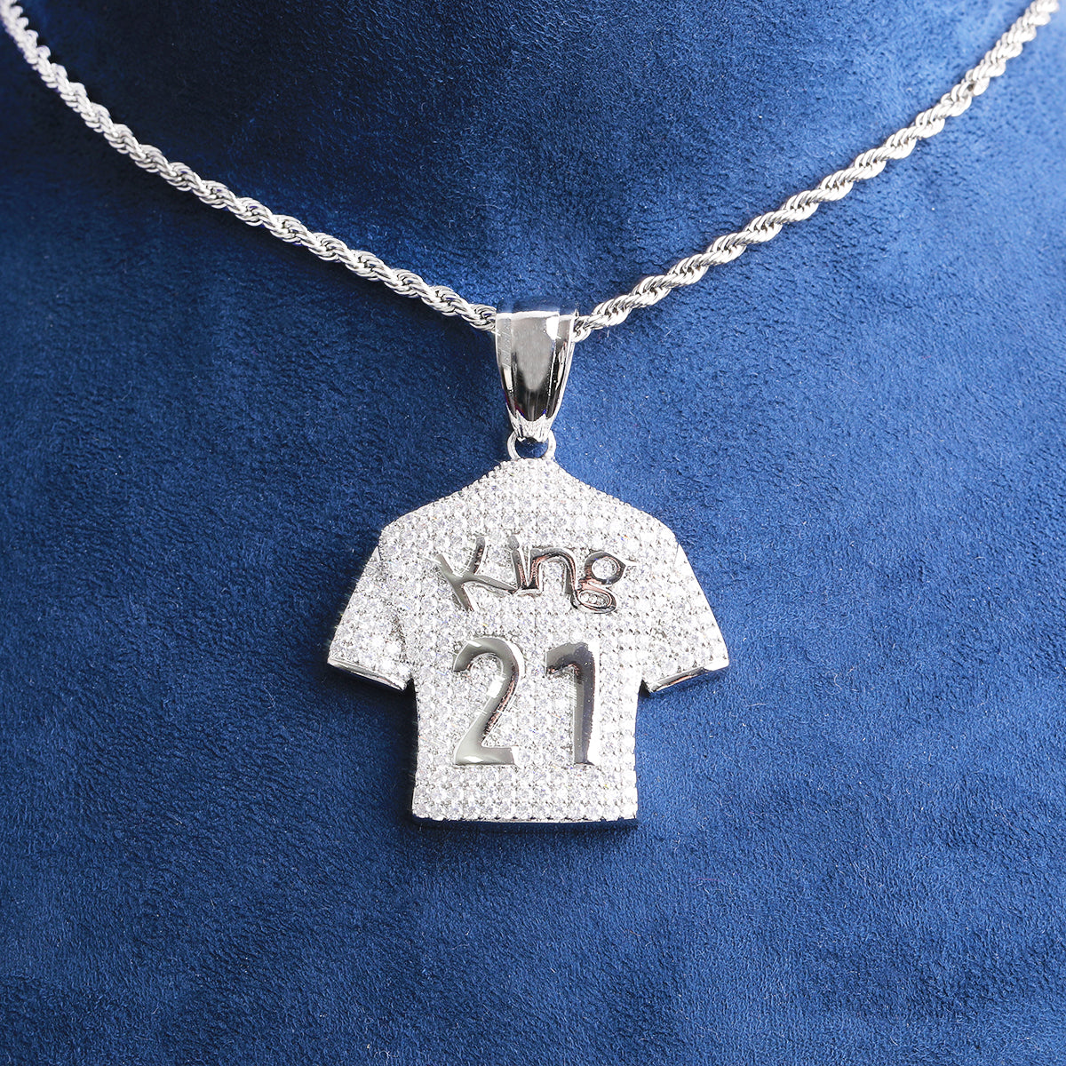Bubble Letter Iced Out King 21 Necklace Pendant for Men 5A Cubic Zirconia Hip Hop Jewelry