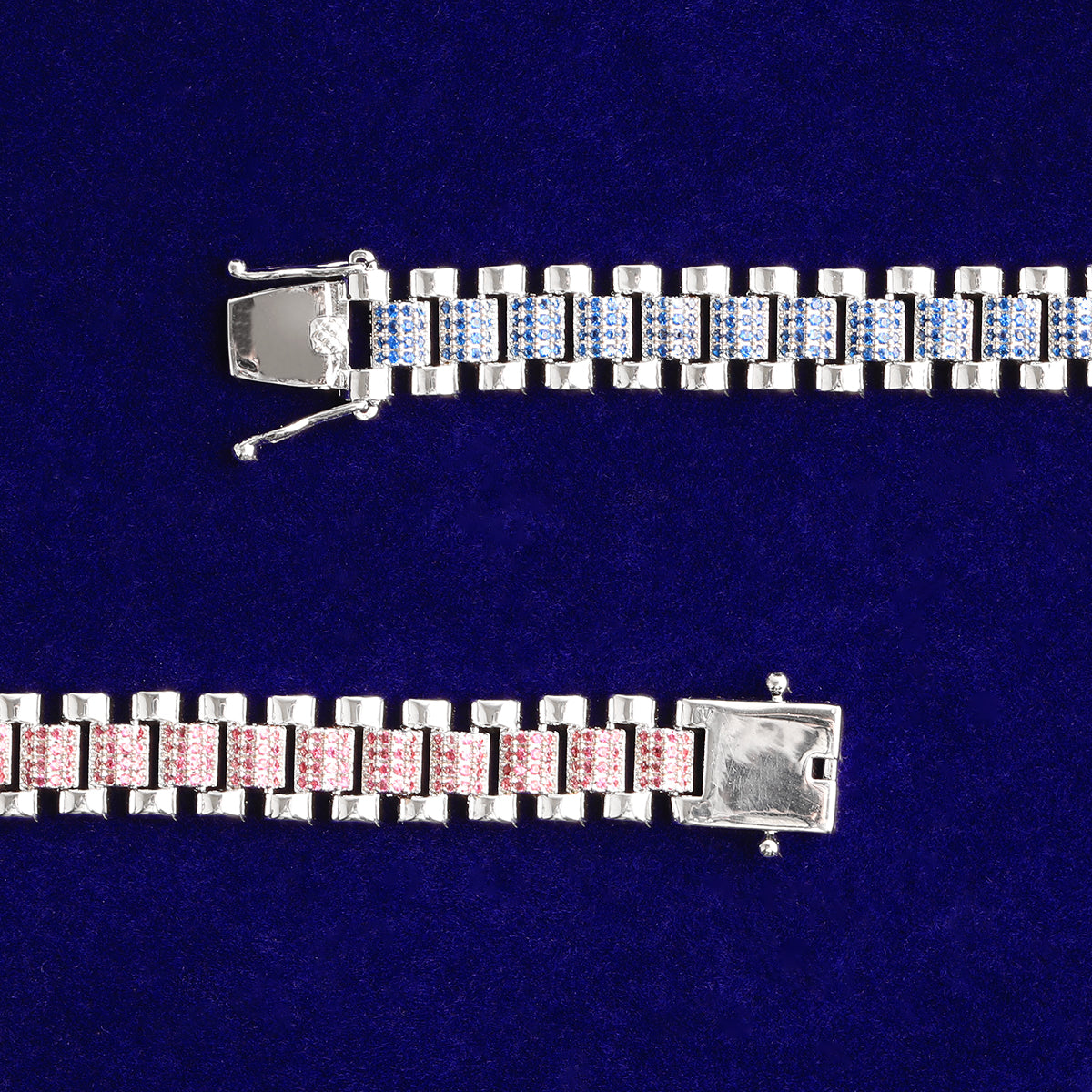 Bubble Letter Iced Out Silver Watch Belt Link Bracelet for Men Real Gold Plated Cubic Zirconia Hip Hop Jewelry