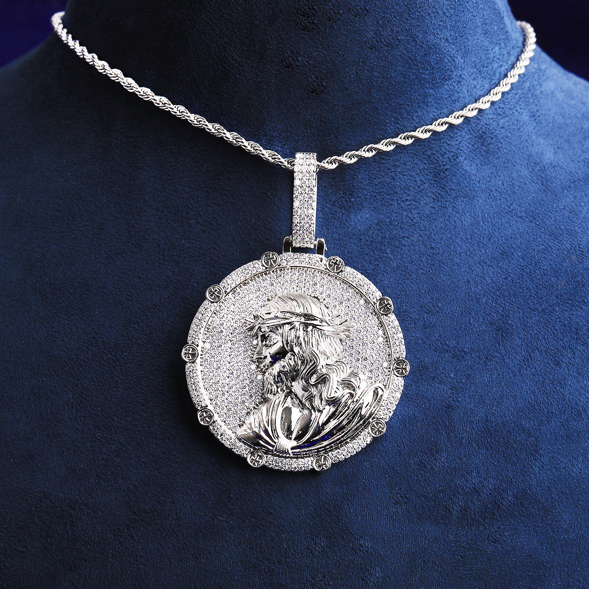 Bubble Letter Iced Out Disc Jesus Necklace Pendant for Men Real Gold Plated Hip Hop Jewelry